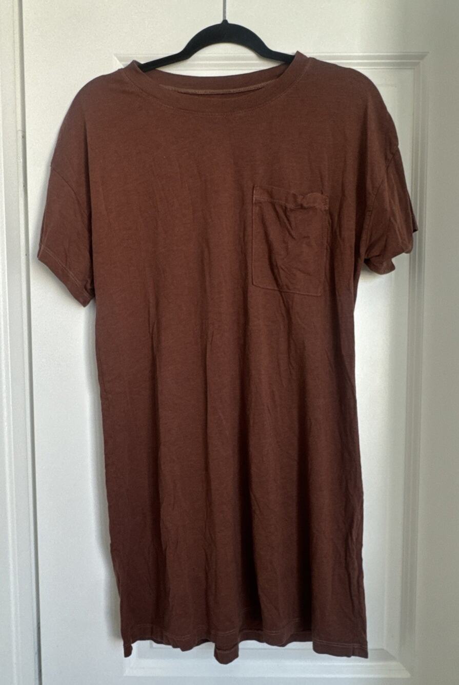 Mate The Label Sleep Tee Dress Women’s S Brown Pocket Tee Tencel Organic Cotton